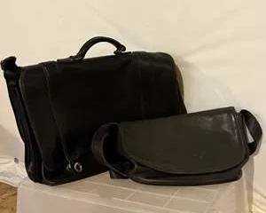 Set of Two Black Leather Coach Bags - Briefcase and Messenger Style