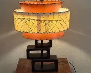 Mid-Century style Table Lamp with Orange and Cream Shade