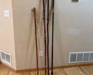 Set of Handcrafted Wooden Walking Sticks by Whistle Creek and Brazos