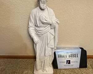 Solid White Statue of Saint Jude with Audio Version King James Holy Bible Narrated by John Sherberg anJames Earl Jones