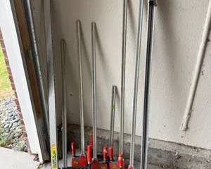 Clamp Set with Adjustable Tool Guides and Red Handles Set of Metal Clamps and Aluminum Rods