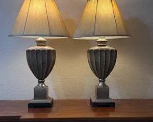 A Distinguished Pair of Table Lamps with Pleated Shades by Uttermost