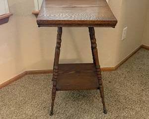 Vintage Wooden Side Table with Carved Legs and Lower Shelf