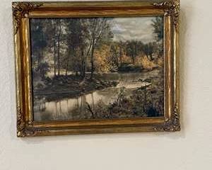 Framed Vintage Landscape Art Print with Golden Ornate Frame