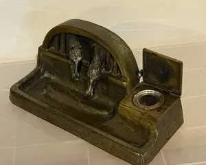 Vintage Jennings Bros. Bronze Horse Head Inkwell Desk Accessory
