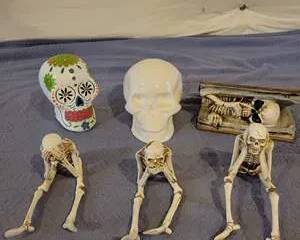 Decorative Day of the Dead Skull and Skeleton Figurines Set