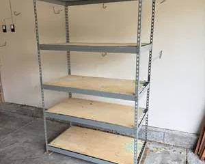 Heavy-Duty Gray Metal Shelving Unit with Wooden Shelves
