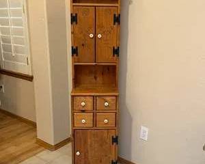 Adorable Slender Wooden Cabinet with Floral Etchings