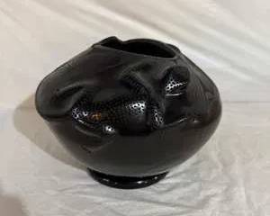 Black Ceramic Effigy Bowl with Lizard Details by Jesus Quizada