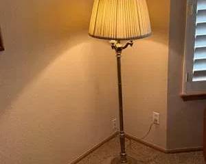 Stiffel Brass Floor Lamp with Pleated Shade