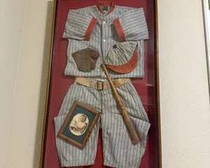 Vintage Framed Baseball Uniform with Glove and Bat
