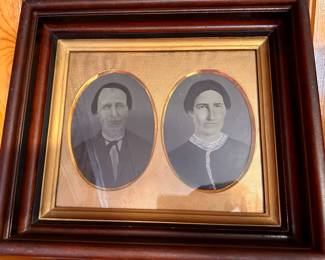 Shadow box framed ton types with history of family on back