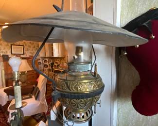 Antique country store hanging oil lamp