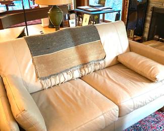 Mid-Century beige leather coach/loveseat