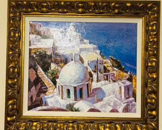 Izo Hakko, Coastal Greece Original Oil on Canvas, Framed, 24x30