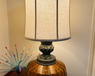 Mid Century Amber Glass Lamp. Oaxacan Alebrijes.