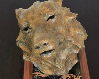 Sherry Sander bronze wolf bust sculpture.