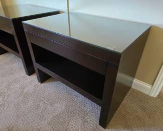 Large nightstand end tables. Wood with felt lined drawr and glass top.