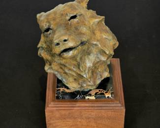 Sherry Sander bronze wolf bust sculpture.