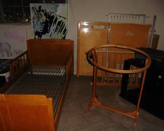 Mid Century Childs Bed, Quilters Hoop, Childs Bed, Art on Canvas and Computer Desk