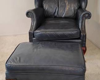 AS127Blue Leather Chair and Ottoman