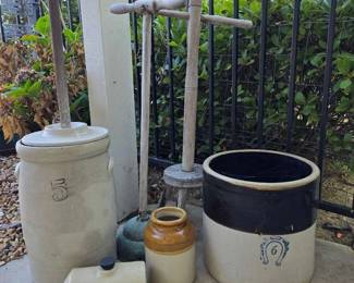 AS202Vintage crocks and butter churn