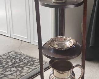 AS286Tiered Shelf With Silver plated Decor