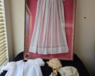 AS209Framed vintage christening gown with bonnets
