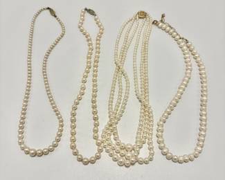 Pearls 14K clasp except far right necklace