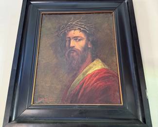 Outstanding signed European oil on canvas of Jesus.