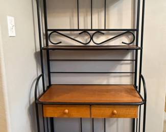 60 BakersRackWoodVeneerShelvingTwoDrawers