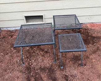 32 3WroughtIronMeshPatioSideTables