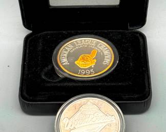 Two 1995 Cleveland Indians .999 Silver Collector Coin American League Champions World Series Limited Editions