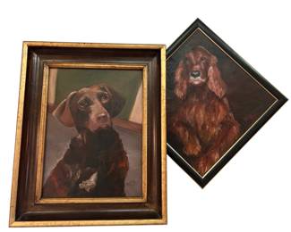Two Original Oil Paintings of Dogs - Framed & Signed by Artist (21.5’’ x 17.5’’ and 16’’ x 16’’)