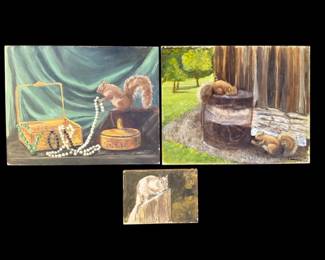 Two 14 x 11 Squirrel Paintings, One 5 x 7 Squirrel Painting By Local Artist