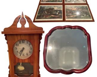 Cherry Finish Antiques Clock, Frames, Mirror