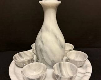 Grey White Marble Decanter And Shot Glass Set