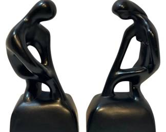 Pair of Black Chalk Art Abstract Figural Bookends by Alexander Backer Co.