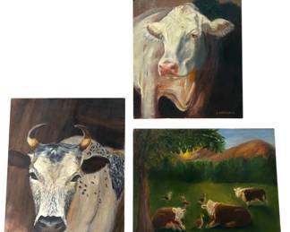 Three 14 x 11 Signed Cow Paintings