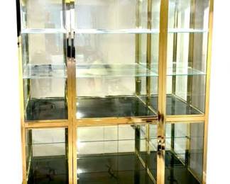 MidCentury Brass Glass Curio Display Cabinet