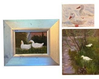 Three Duck Paintings One Framed