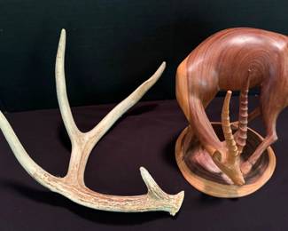 Hand Carved Wood Gazelle Antler
