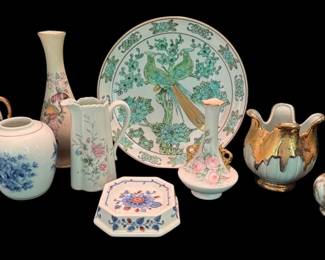 Floral Porcelain Vases, Hand Painted Plate