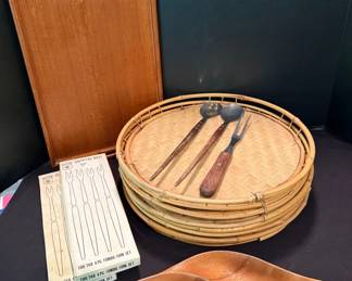 Vintage Wooden Serving Trays Utensils