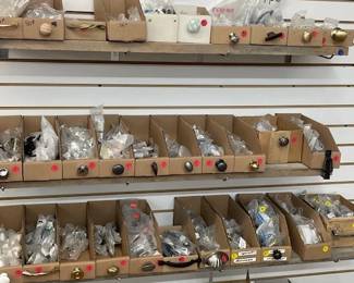 Examples of cabinet hardware, various prices, pricing starts at $1 each
