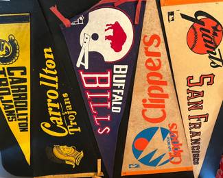 Vintage Pennants - San Diego Clippers, Carrollton HS, SF Giants and Bills