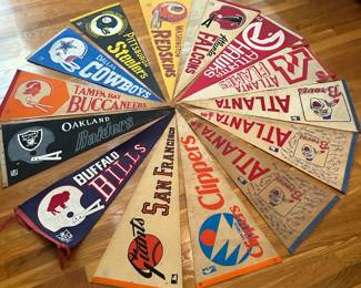 Awesome Collection of Vintage Sports Pennants - Rare San Diego Clippers, Oakland Raiders, Atlanta Flame and Washington Redskins.