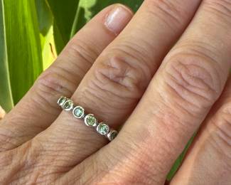 #89 - $220 Each stackable - 18kt white gold band with peridot stones sz 6 
