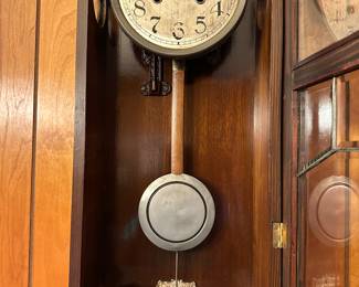 #8 - $150 - Continental Art deco wall clock with key 30tx12wx6d as is