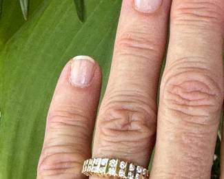 #108 - $475 - 14kt yellow gold channeled band, 4.8 grams. Size 6.